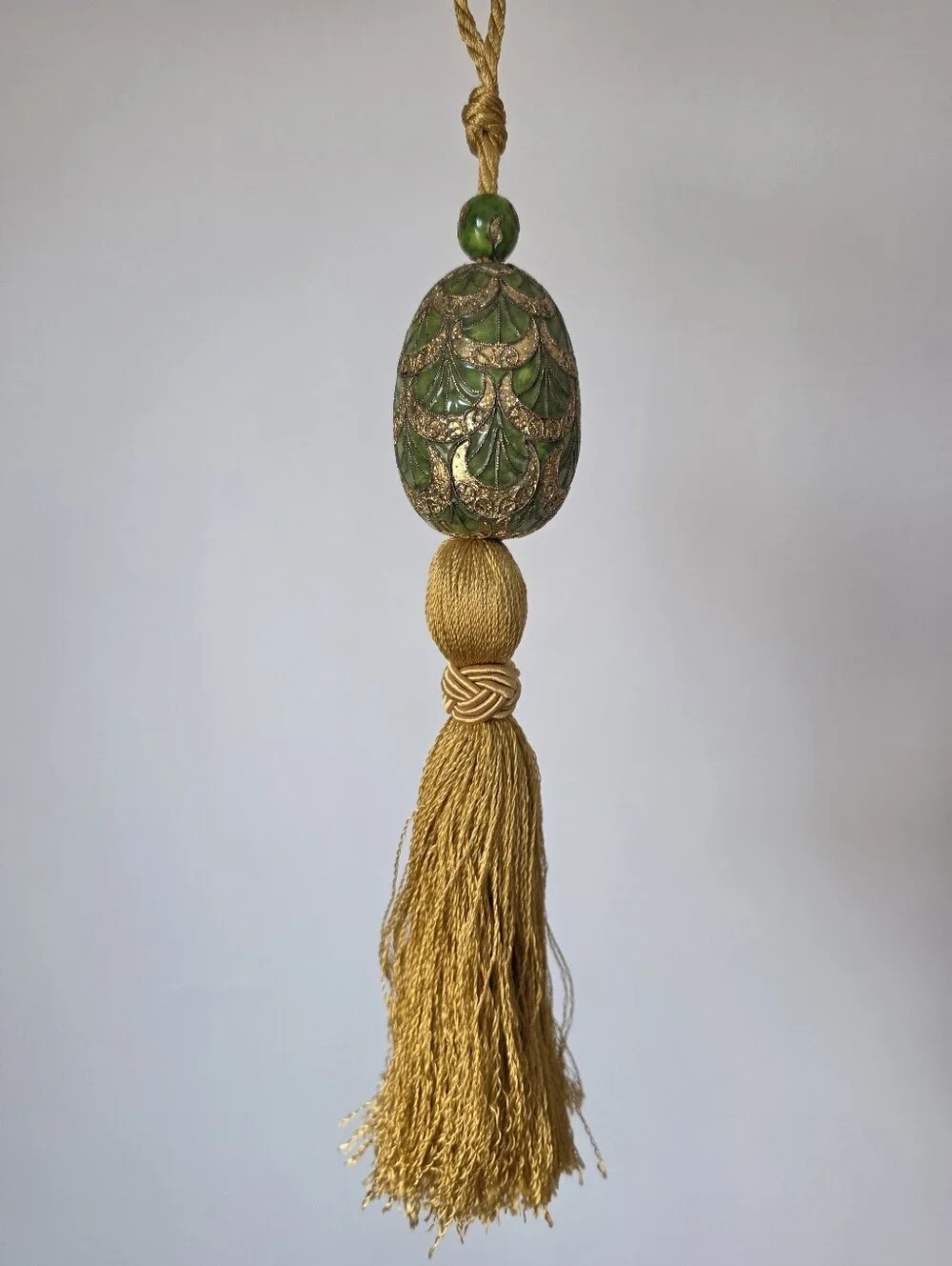 Vtg Cloisonne Faberge Inspired Large Egg Victorian Gold Drawer Tassel 14
